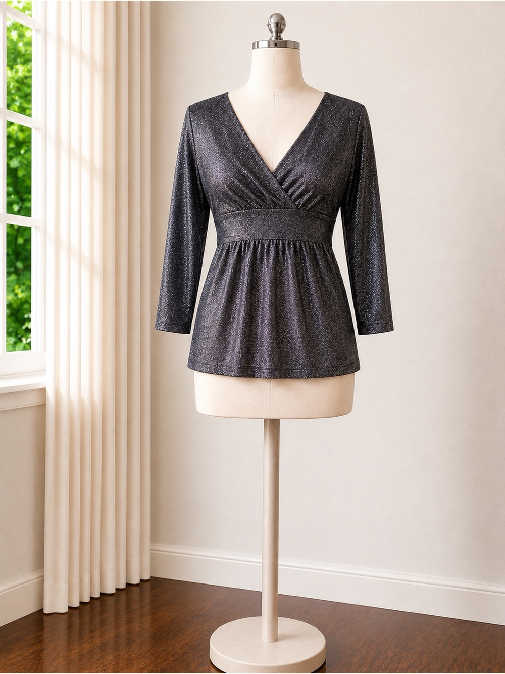 Express Metallic Blaxk V-Neck Wrap Peplum Top